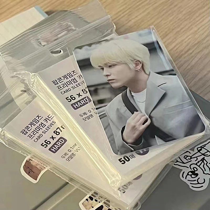 50pcs Original Korea Card Sleeves Photcards Clear Protector Kpop Shield Board Games Tarot Cards Photocard Protector Film