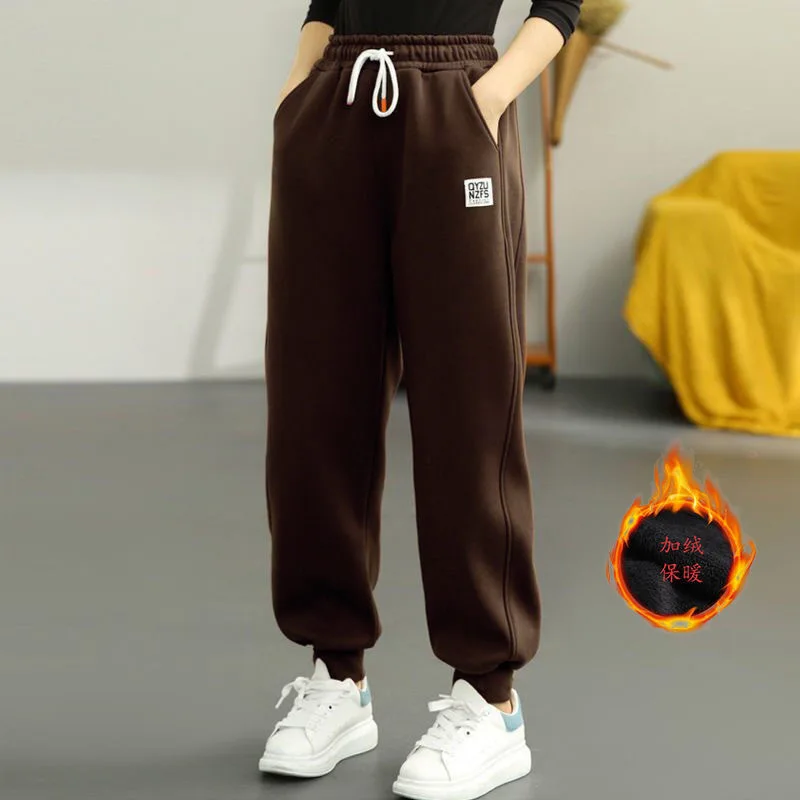 Autumn Winter Warm Sweatpants Women All-Match Casual High Waist Plus Velvet Harem Trousers Vintage Stretch Jogger Pantalones