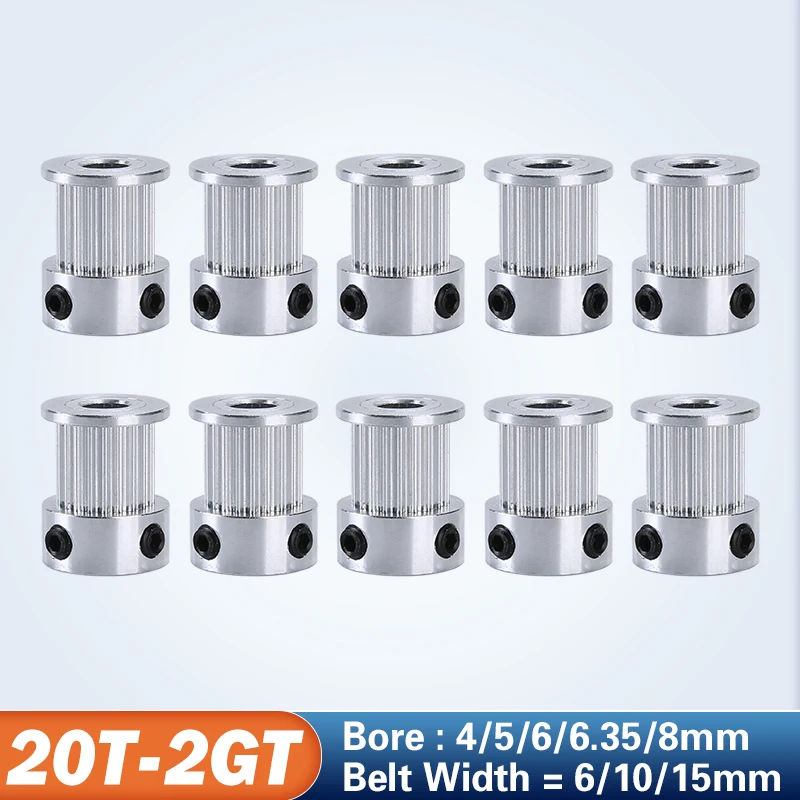 

20 teeth 2GT Timing Pulley CNC Hobbing Bore 4/5/6/8mm for GT2 Open Synchronous belt width 6mm/10mm small backlash 20Teeth 20T