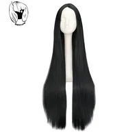 Perruque Synthétique Longue Noire de 100cm/40 ans, Cheveux Lisses, Degré de Chaleur, Costume de Carnaval d'Halloween, Cosplay 1