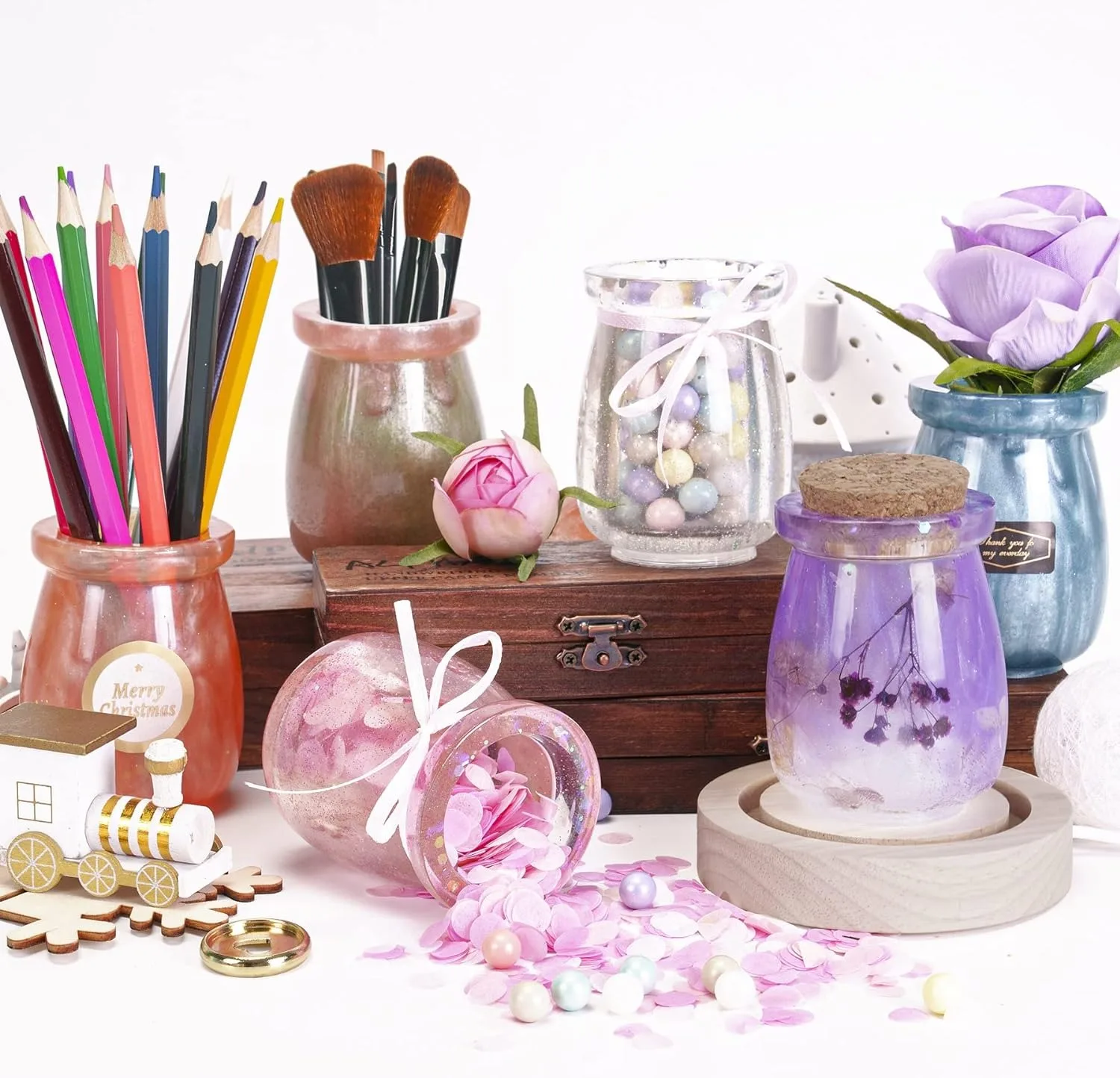 Silicone mold jar resin with 5pcs cork lids cute bottle for epoxy resin DIY stash jar storage bottle