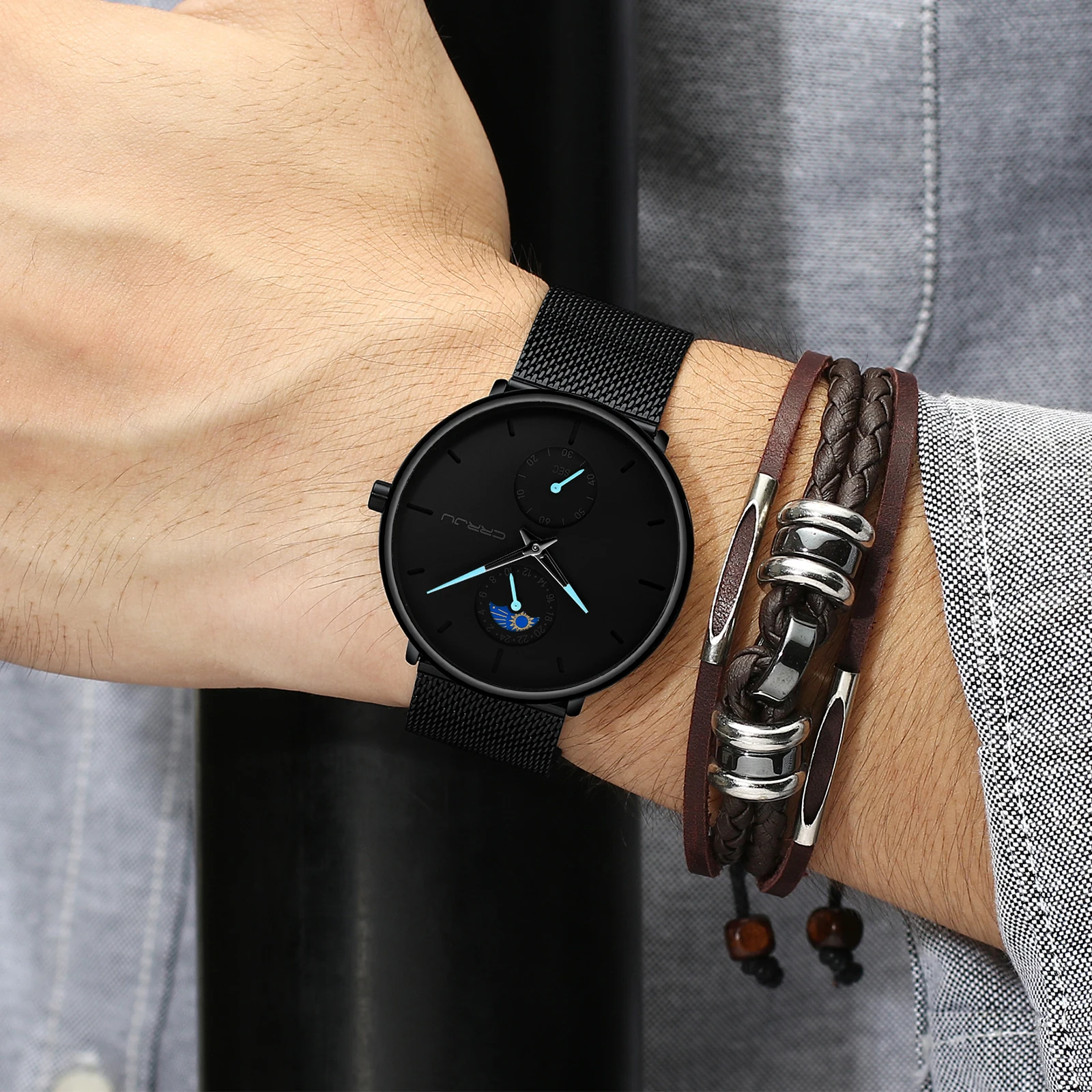 Black Slim Women Men Luxury Elegant Dress es Unisex Ultra Thin Wrist es Para_voghion.com