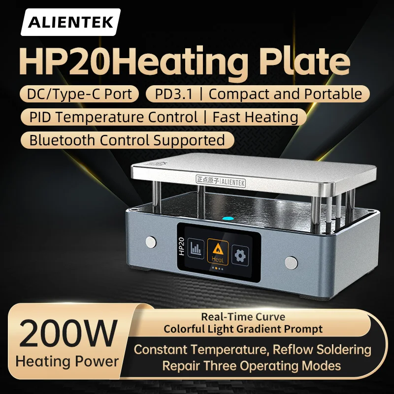 ALIENTEK HP20 Hot Plate Preheater Mini 200W PD3.1 Constant Temperature Soldering Station