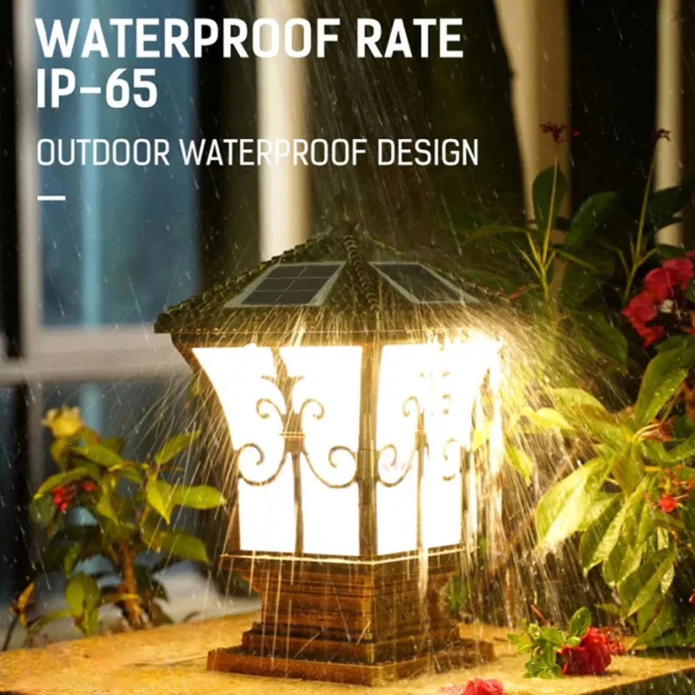 Solar LED Pillar Light Retro Lantern Waterproof Outdoor Porch Column Lamp 4 LED Modes Night Light For Garden Fence Decoration 4