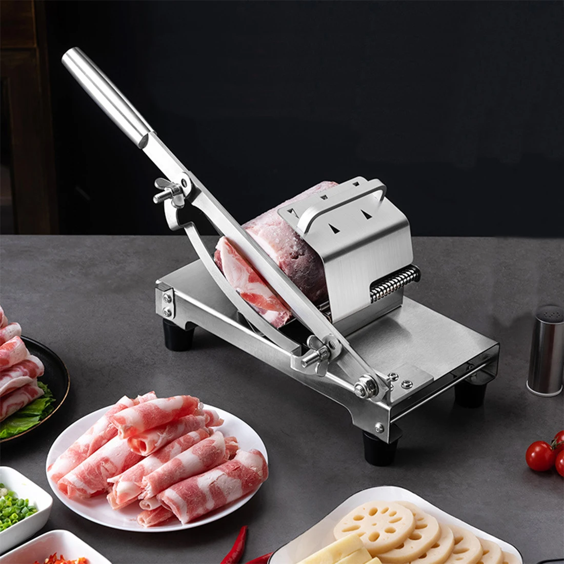 Home Kitchen Frozen Meat Slicer Manual Stainless Steel Lamb Beef Cutter  Slicing Machine Automatic Meat Delivery Nonslip Handle - AliExpress