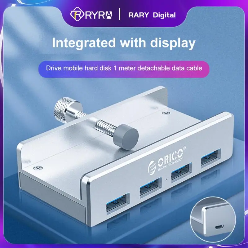 

RYRA MH4PU 4 Port Clip-type USB 3.0 HUB With Power Supply Super High Speed Expansion 5G Data Transmission For Laptop Accessories