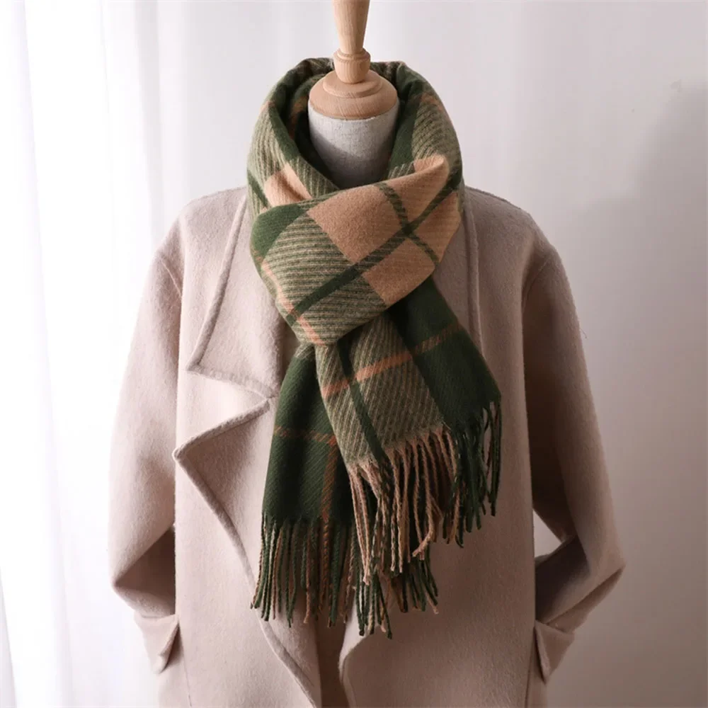 

2023 Autumn Winter Men Women Grid Warm Windproof Scarf Shawl Neckerchief Long Wraps Fashion Tassel Head Scarves Thickness Korean