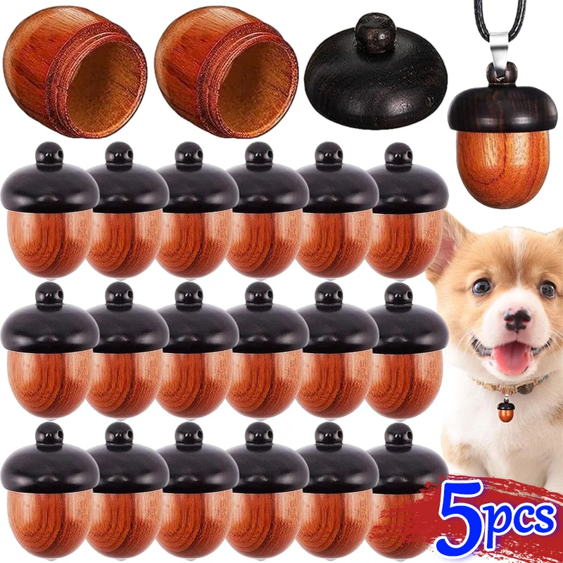 5/1pcs Wood Medicine Pill Box Acorn Ornament Pendant Mini Wooden Rescue Tablets Case Portable Storage Sealed Boxes Container