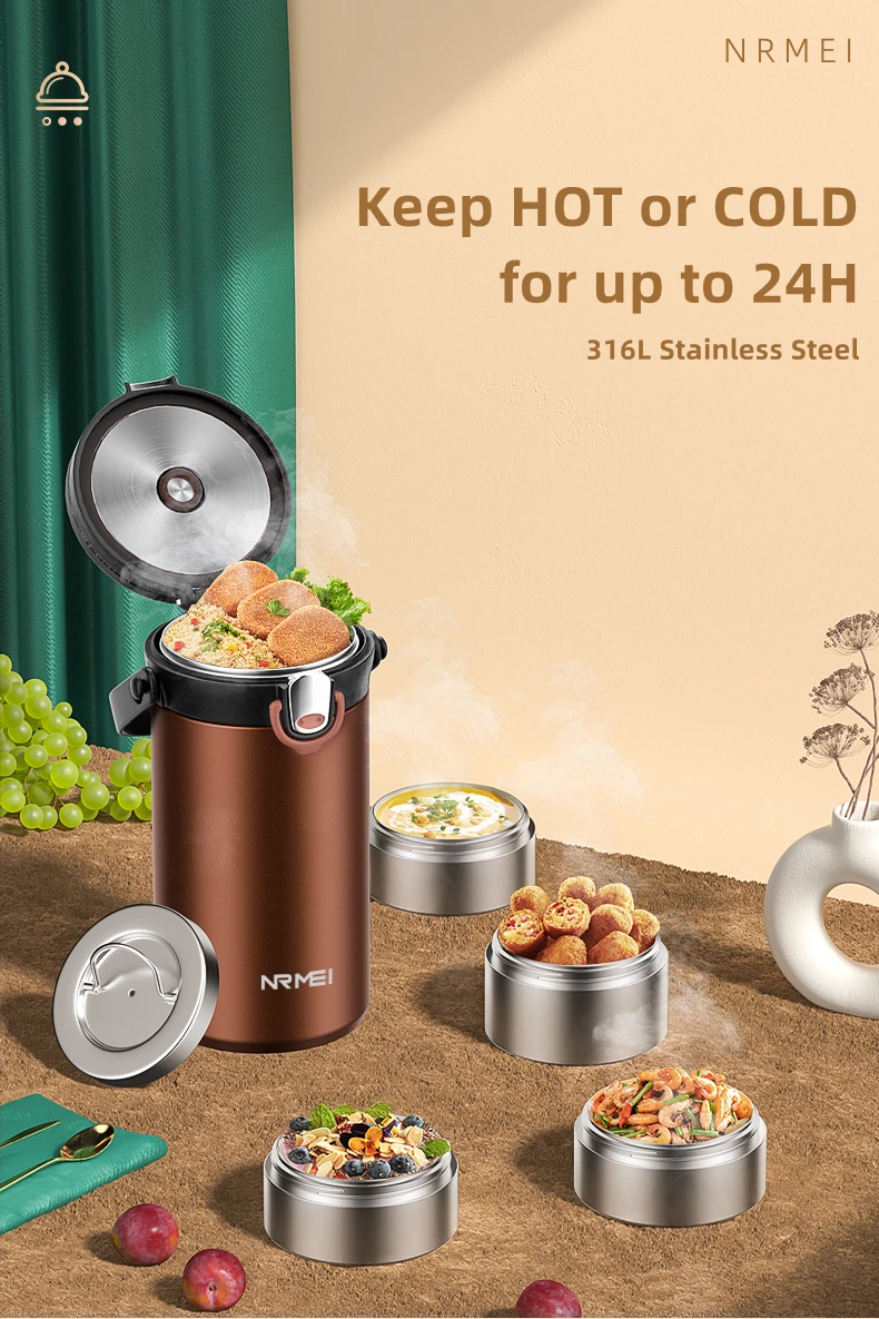 Description Picture 2 of itemMultilayer Lunch Bento Box Stainless Steel Insulated Portable Food Thermal Jar For Adult Food Container Box with Portable Bag