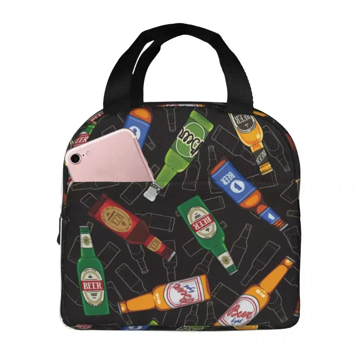 

2024 New Lunch Bag For Women Kids Beer Bottles Pattern Thermal Cooler Bag Portable School Oxford Lunch Box Food Bag