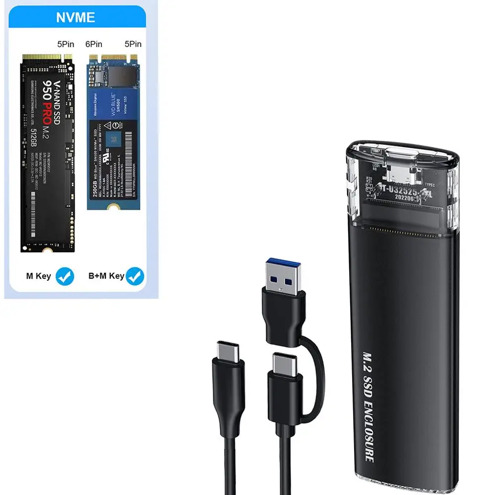 도구 필요 없는 모바일 하드 드라이브 인클로저, 투명한 NVMe10Gb 어댑터, 알루미늄 드라이브 인클로저, 합금 M2 Type-C3.1 스테이트