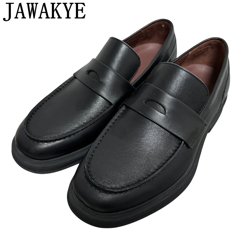 

2024 Spring Real Leather Flat Loafers Shoes For Men British Style Round Toe Business Formal Shoes Casual Walking Lazy Shoes Male