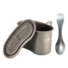 Titanium GI Cup and Titanium Spoon Combo, 950ml Lunch Box Camping Bowl with Foldable Handle Portable for Outdoor Camping Hiking 6