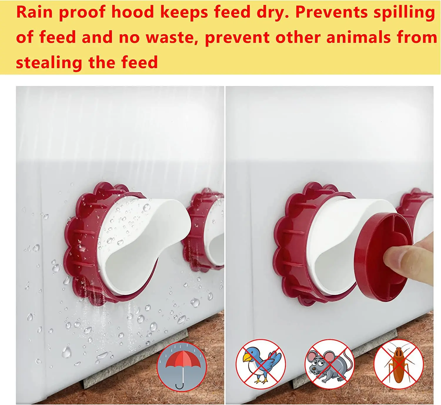 Description Picture 4 of item4pc Chicken Feeder Poultry Feeding Supplies DIY Rain Proof Poultry Feeder Port Gravity Feed Kit For Buckets Barrels Bins Troughs