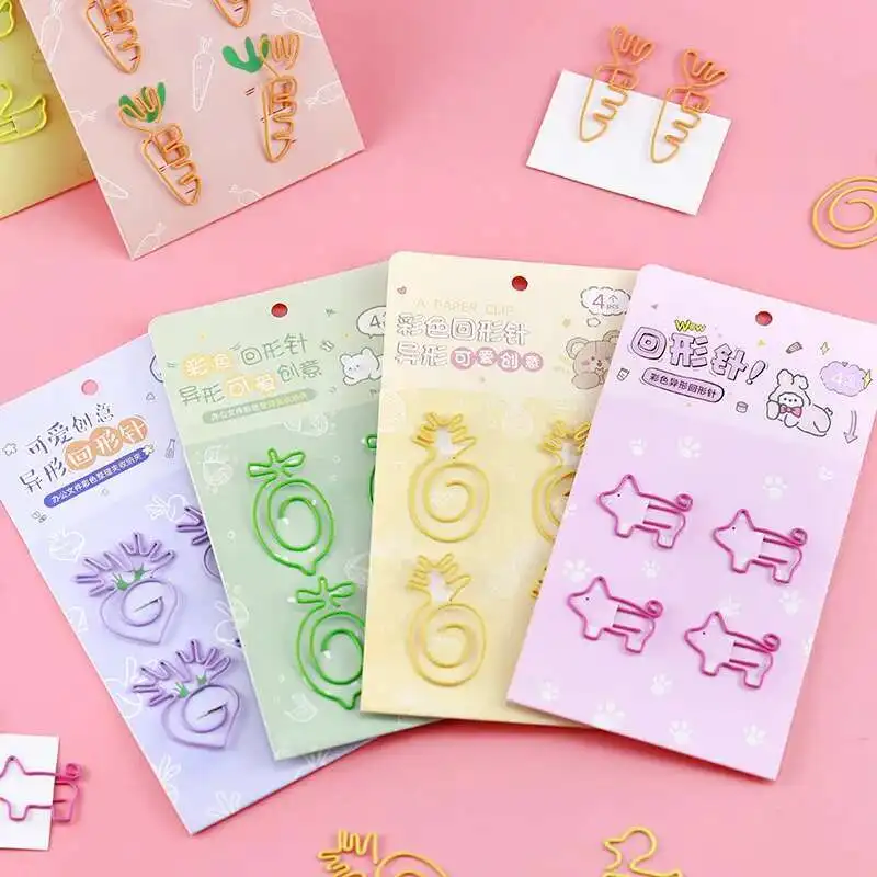 1 Pack Cartoon Creative Carrot Pineapple lemon Duck Pig Metal Office School Supplies Cute Paper Clips Gift paper clips