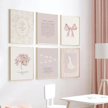 Pink Boho Bow Scripture Canvas Wall Art 1