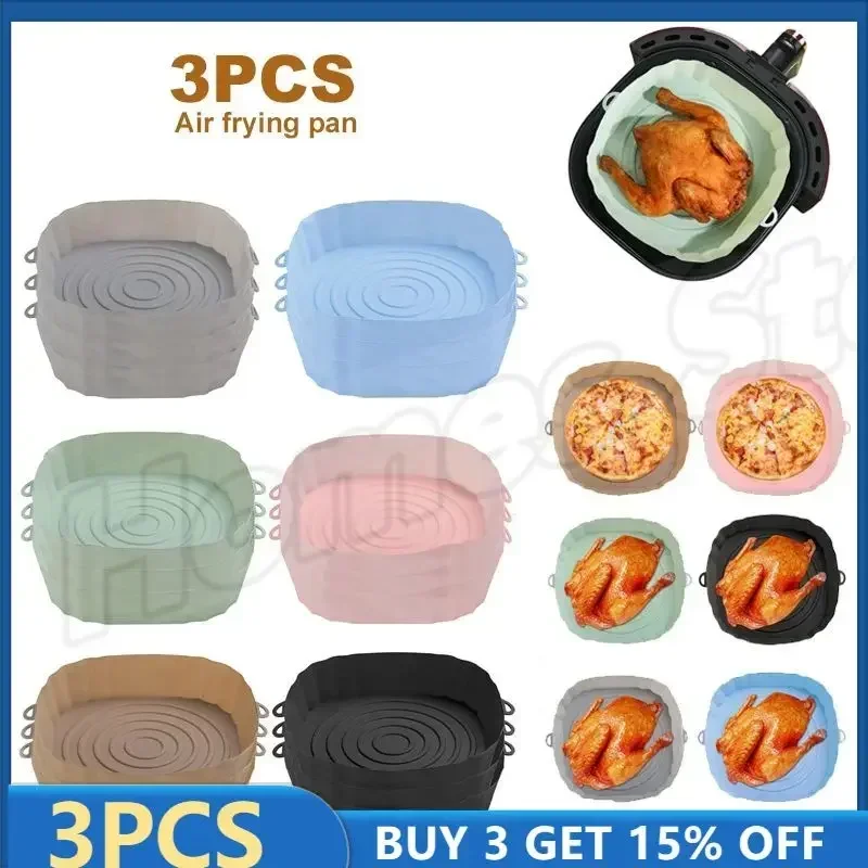 3 Pezzi Friggitrice Ad Aria Cestello In Silicone Stampo Da Forno Pieghevole Teglia Da Forno Pizza Fritto In Silicone Airfryer Cestello Rotondo Pan Lin