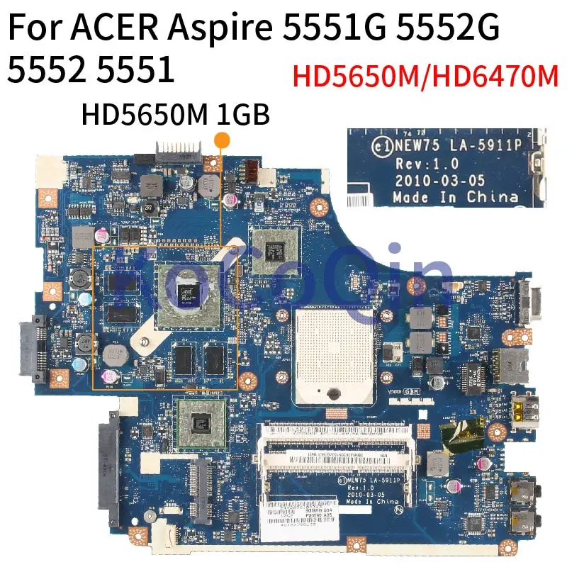para Acer Aspire 5551 5551g 5552 5552g Laptop Motherboard Mbr430200 Mbwve02001 Hd5650m Hd6470m Notebook Mainboard New75 La5911p