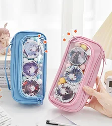 Itabag Pencil Case Grid Mesh Pencil Pouch Kawaii Pin Display Bag for Teen Student College School  Office With Clear Window