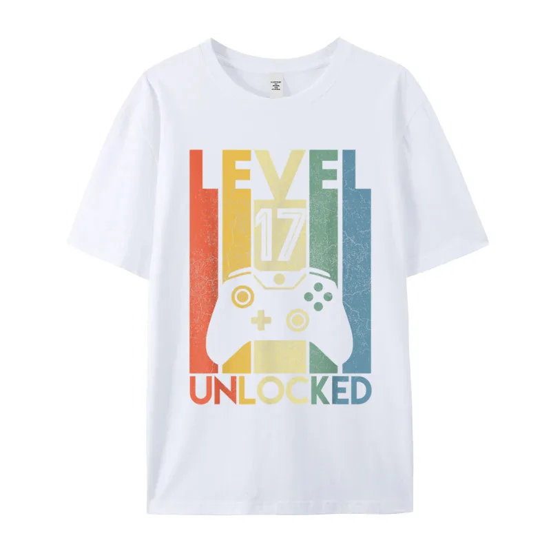 Level 17 Unlocked Shirt Funny Short Sleeve Tops Tees Crew Neck Combed cotton women's Tshirts Casual Tee Shirt Hip Hop Level 17 Unlocked Shirt Funny Video Gamer 17th Birthday Gift T-Shirt__19984 white