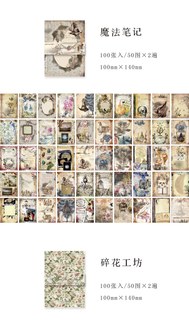 100 Blatt Vintage INS Blumenmuster-Materialpapier, beschreibbar, dekoratives Tagebuch, Scrapbooking, Hintergrundpapier – Detail 20