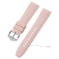 Curved End Silicone Diving Watch Band - Premium Rubber Strap for Water Sports (20mm/22mm) (Pink)