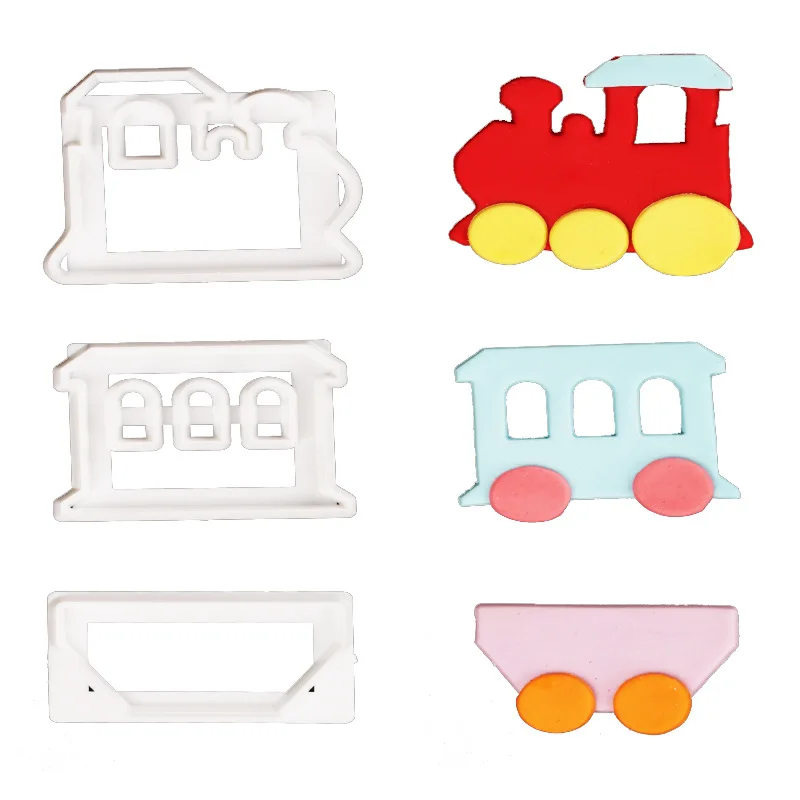 

Car Tractor Train Cookie Cutters Plastic 3D Cartoon Pressable Biscuit Stamp Chocolate Mold Biscuit Baking Cake Decorating Tools