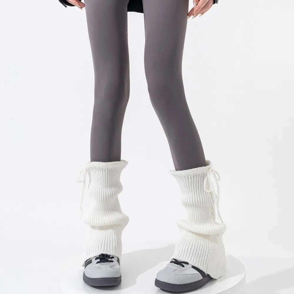 New Solid Color Leg Warmers Knitted Bow Harajuku Middle Tube Socks Thickened Boot Covers Autumn and Winter