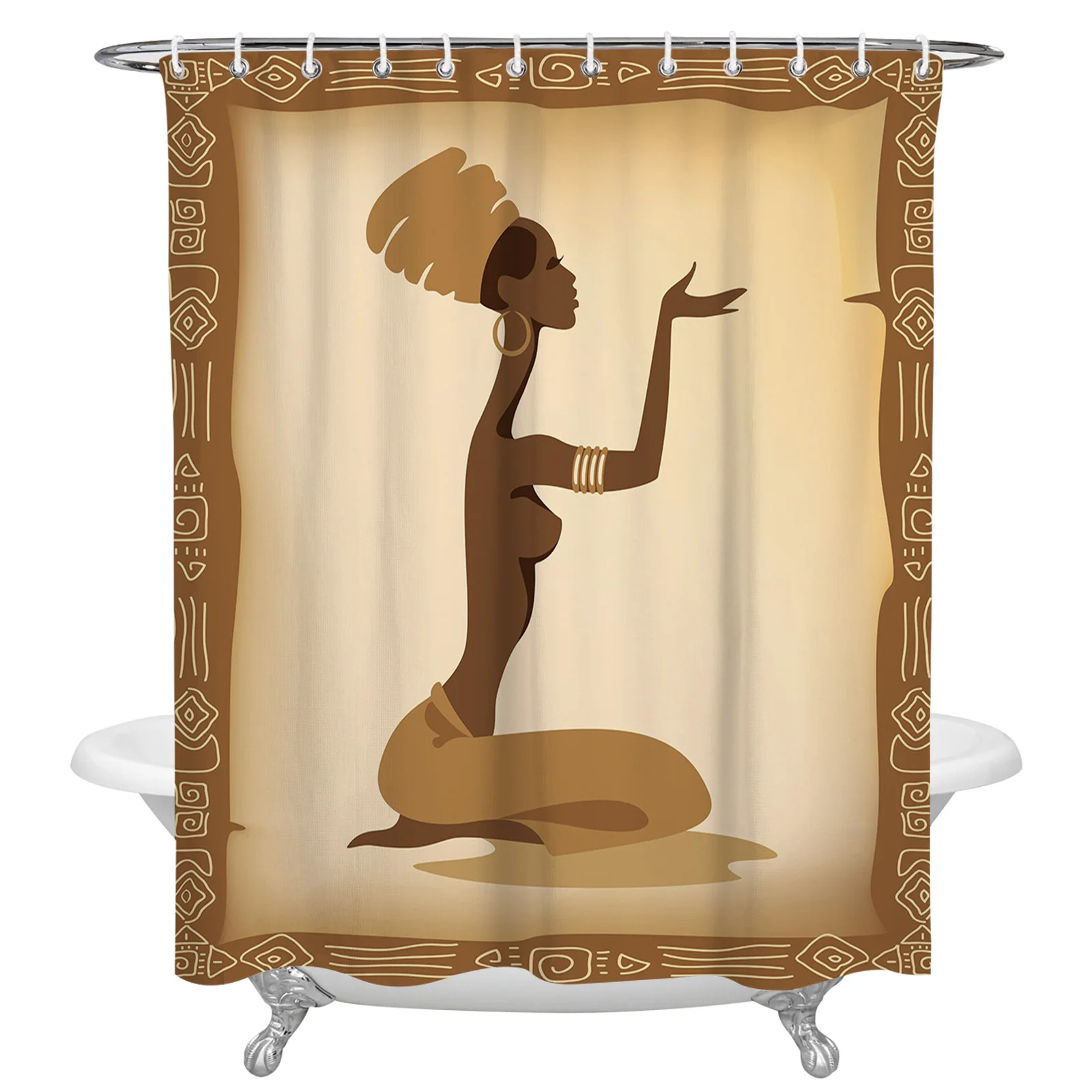 

African Woman Totem Waterproof Shower Curtain Bathroom Fabric Polyester Shower Curtains Bath Decor Curtain