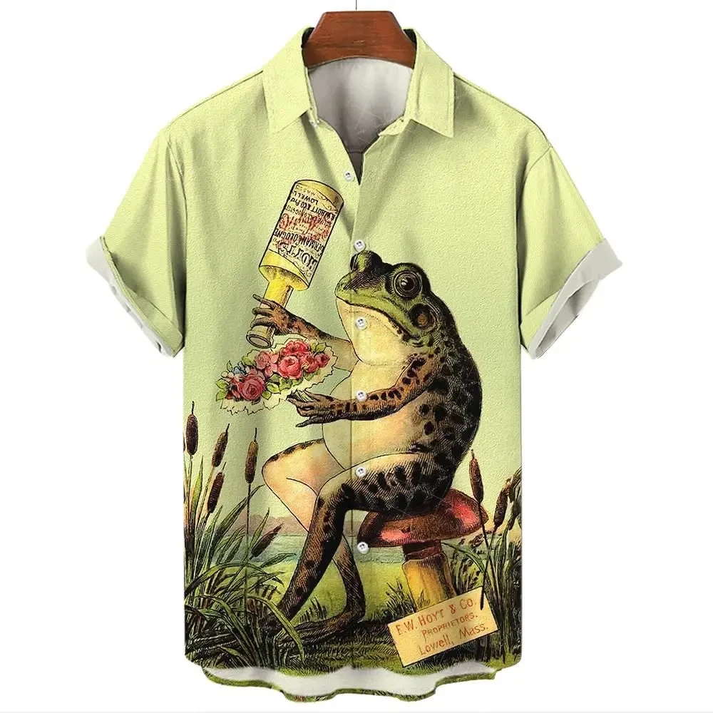 Funny Frog 3D Print Streetwear Man/Women Casual Fashion Short Sleeves Hawaii Shirts Lapel Button Shirt Oversized Unisex Clothes