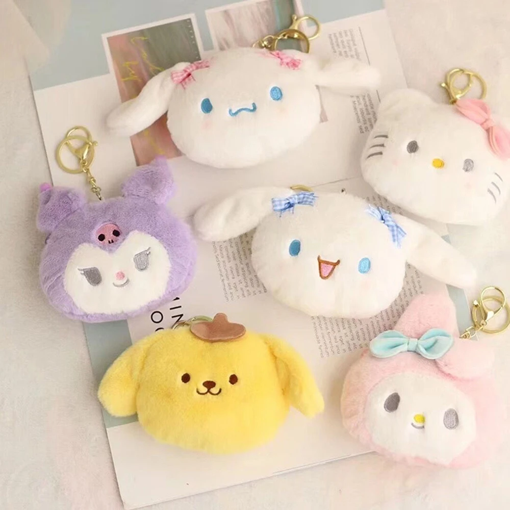 Sanrio Cartoon Melody Plush Purse Keychain Hello Kitty Coin Purse Cinnamoroll Plush Pendant Soft Stuffed Plush Toy for Girl