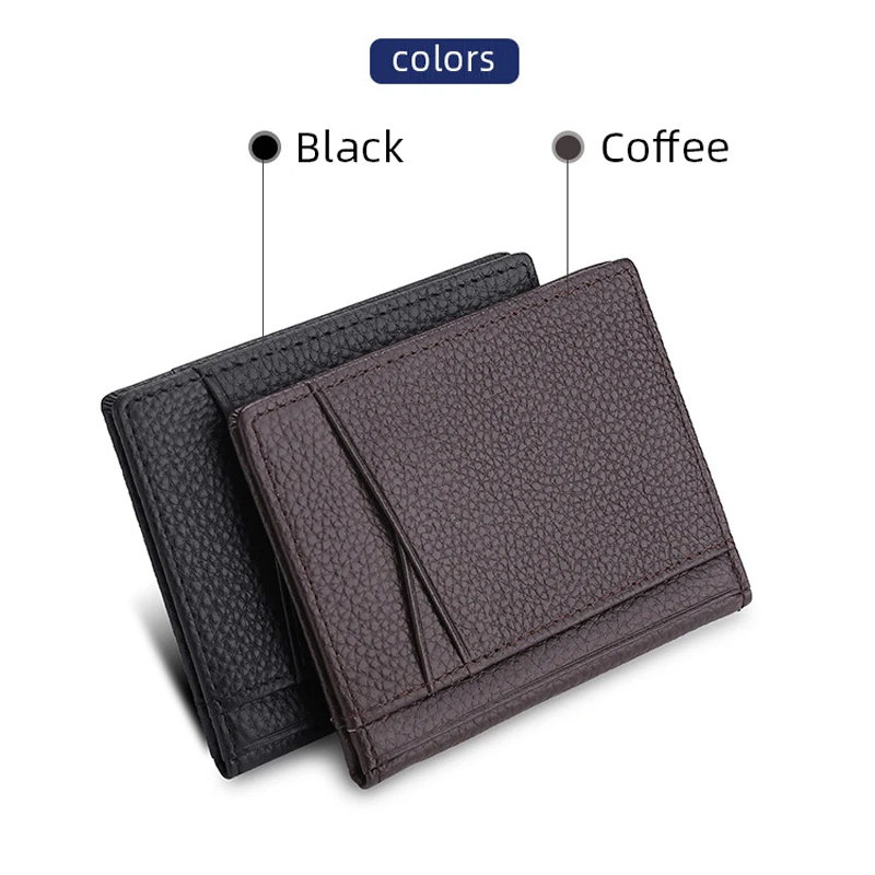 YUECIMIE Ultra-Thin Genuine Leather Mini Card Holder Wallet