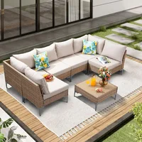 w/Coffee Table,All-Weather Outdoor Sofa with Thick and Anti-Slip Cushions for Deck, Garden Sofas 1