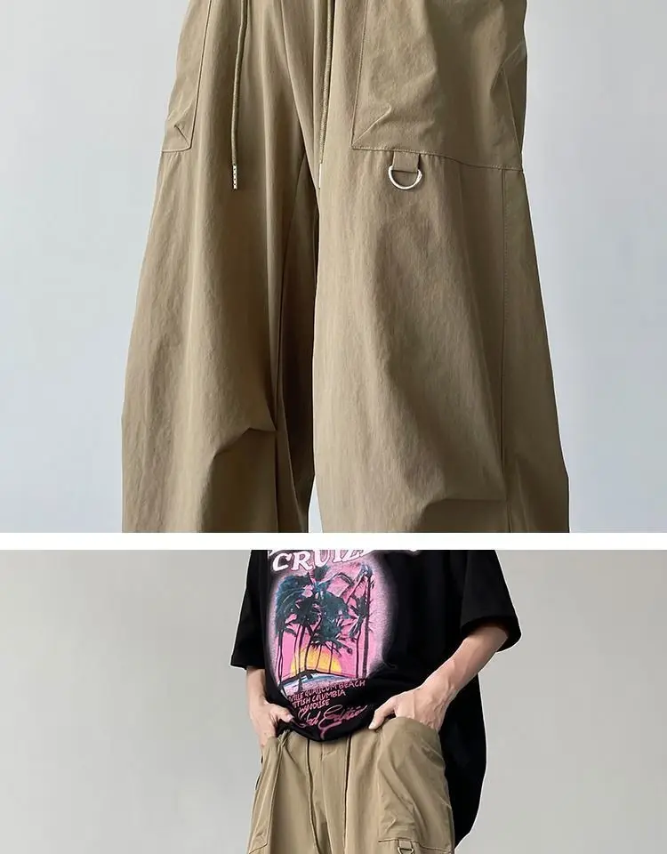 Description Picture 3 of itemQuick-drying Cargo Parachute Pants Men Summer Thin American Hiphop Streetwear Loose Straight Mopping Pants Overalls Men's