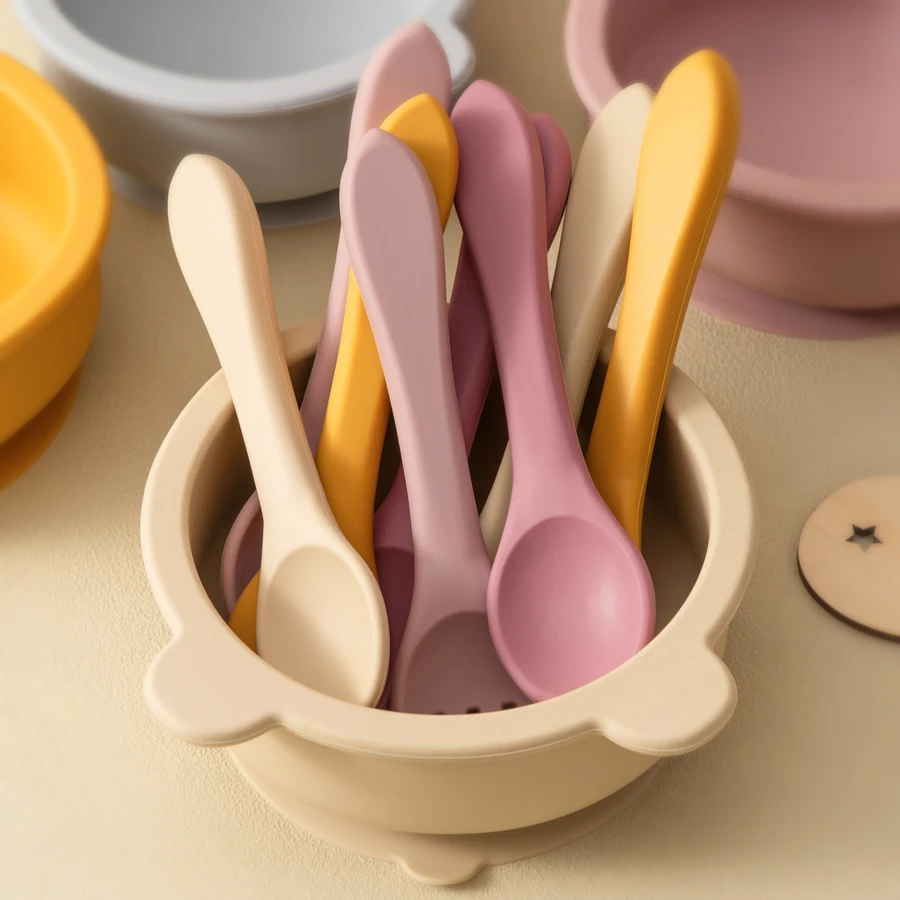 2PCS/Set Silicone Baby Utensils Food Grade Spoon Fork Eating Training Children Tableware Baby Food Accessories Children Cutlery