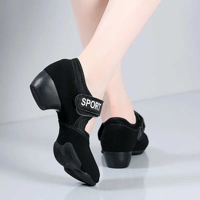 Adult Women Leather Dance Shoes Oxford Cloth Square Multi Purpose Breathable Non slip Comfortable Dance Sneakers Fitness Shoes