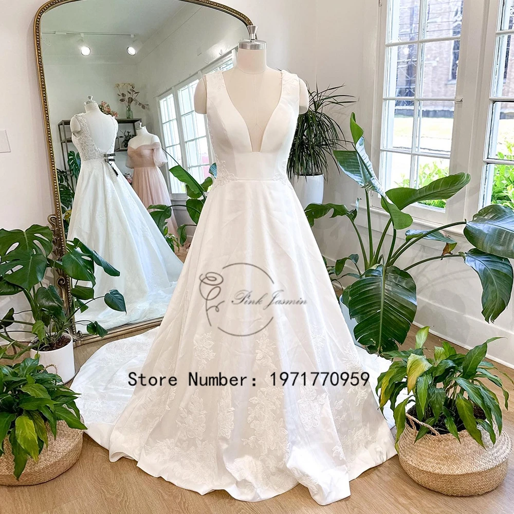 

Женское свадебное платье с глубоким V-образным вырезом, белое классическое ТРАПЕЦИЕВИДНОЕ ПЛАТЬЕ с открытой спиной и аппликацией, Новинка лета 2023