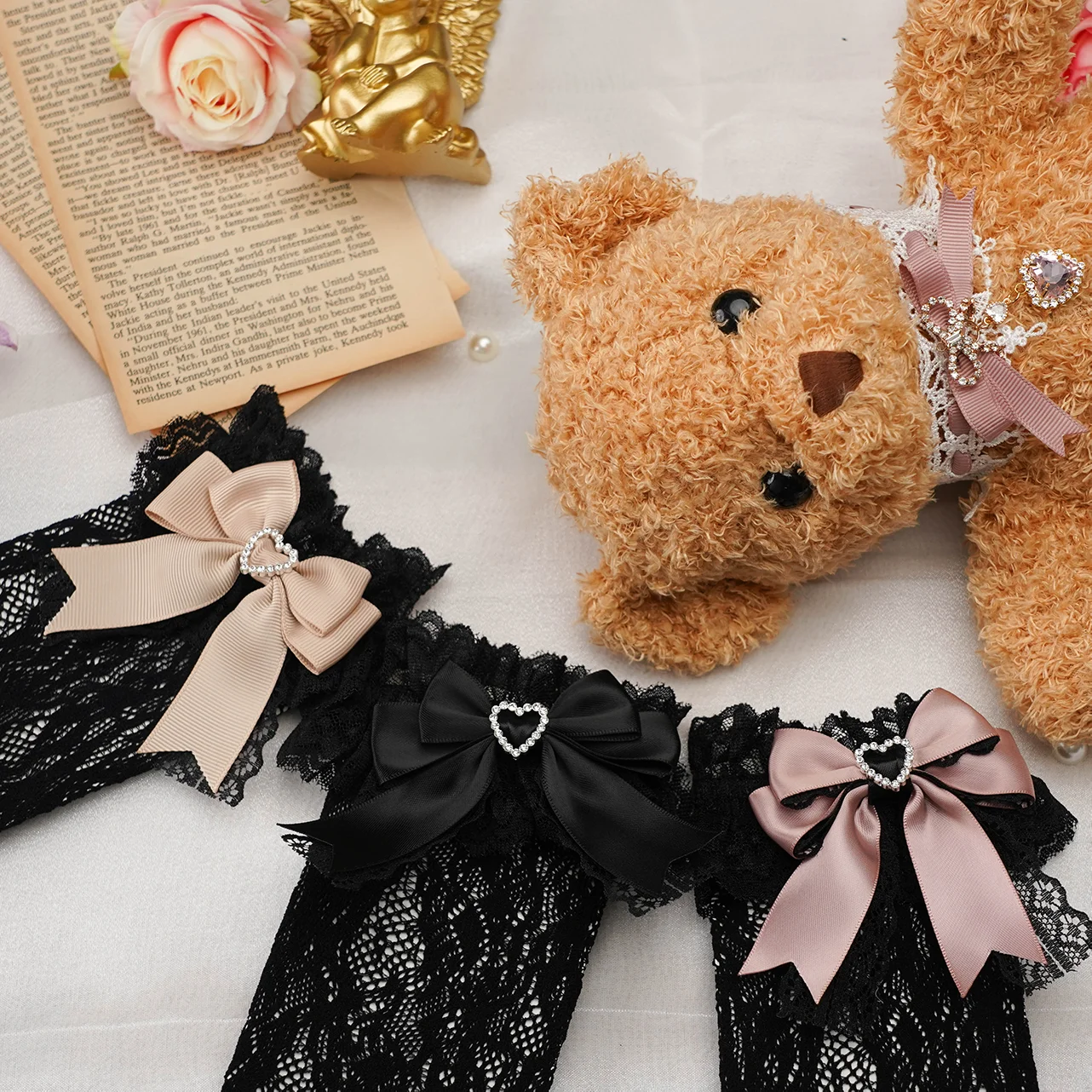 Japanese Sweet Bow Black White Lace Tube Socks Mid-Calf Socks Lolita Sweet Cute Style Lace Thigh High Socks Girl Female