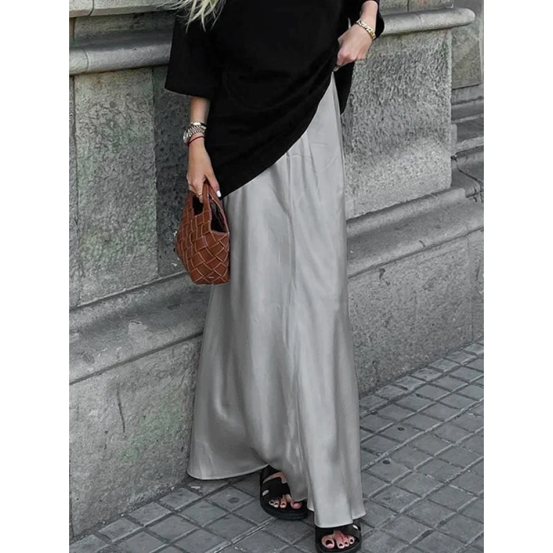 

French Texture Elegant Matte Satin Fishtail Dress Women 2024 Spring Slim-Fit Drape Gray Skirt Fengsb