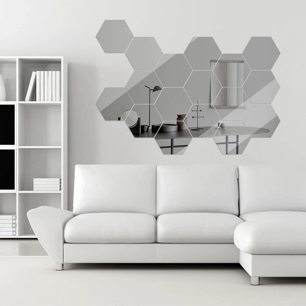 1/100x Hexagon Mirror Stickers Self-adhesive Mini Mirror Solid Paster Home Bedroom Art Decoration Gold Silver Red Black Decals Mirror Wall Sticker Wall Sticker