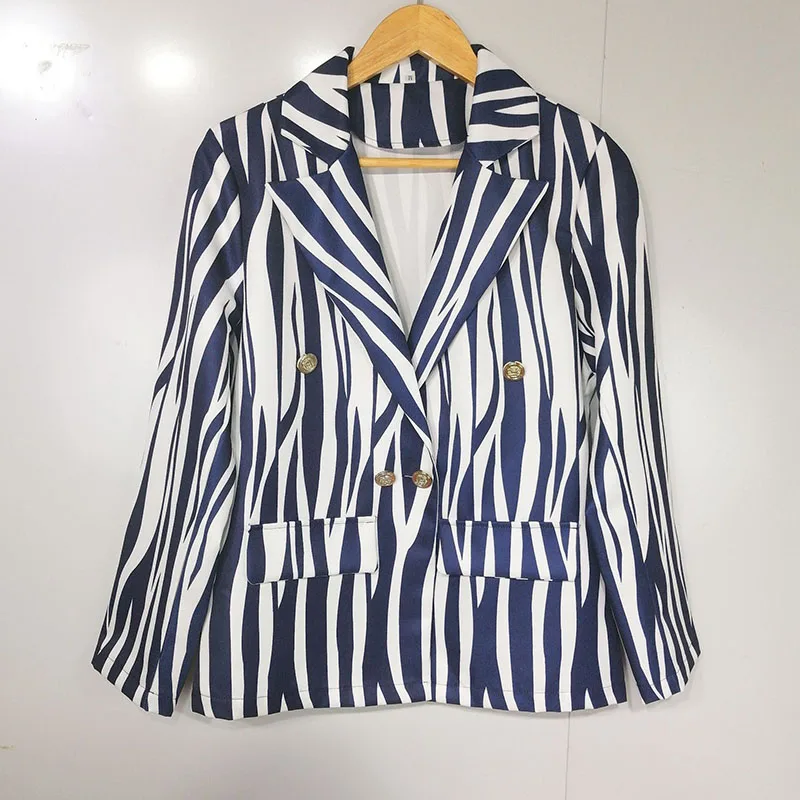 Women's Coat Fashion Office Lady Zebra Double Breasted Lapel Commuting Jacket 2023 Spring Autumn New Loose Long Sleeve Coats