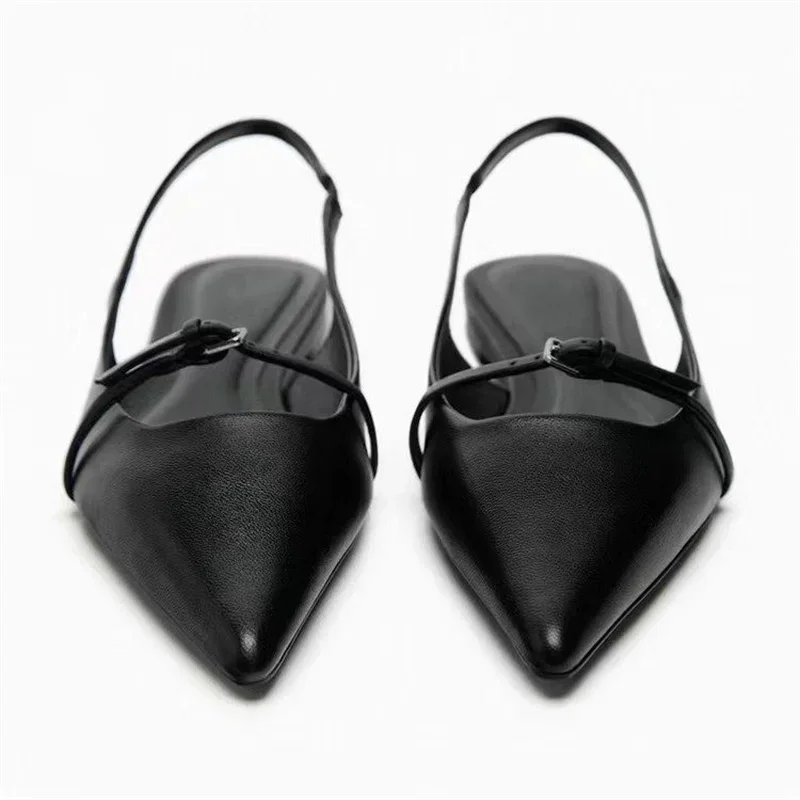 Summer Women's Flat Bottom Slingback Sandals Leopard Pointed End Mules Leather Pu Low-heel Beach Shoes women slingback sandals women flat shoes
