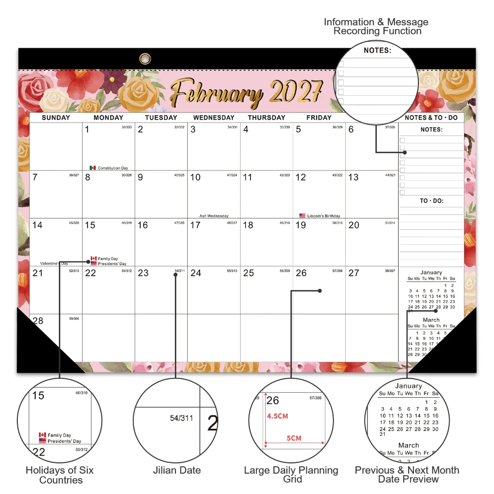 2027 Large 18-Month Wall and Desk Planner with Removable Monthly Pages