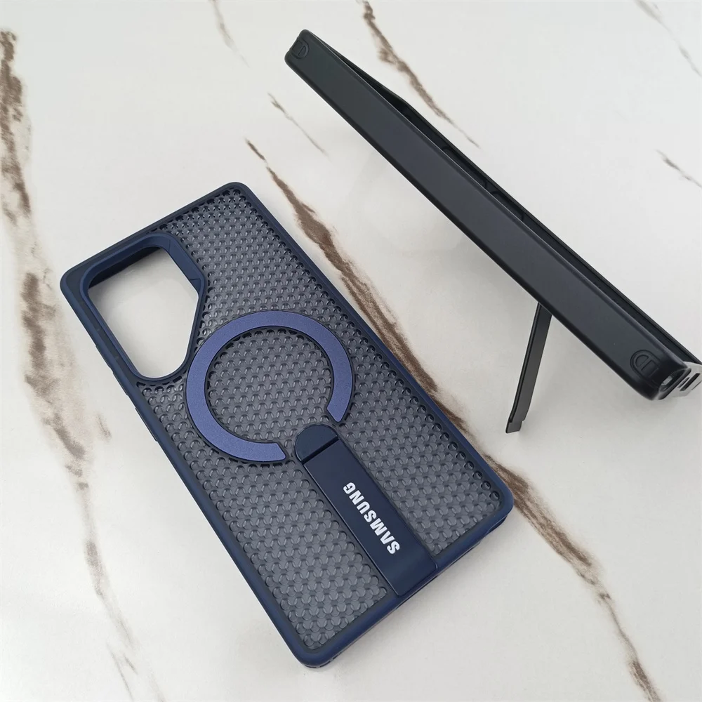 Luxury Breathable Mesh Magnetic Phone Case with Heat Dissipation Bracket
