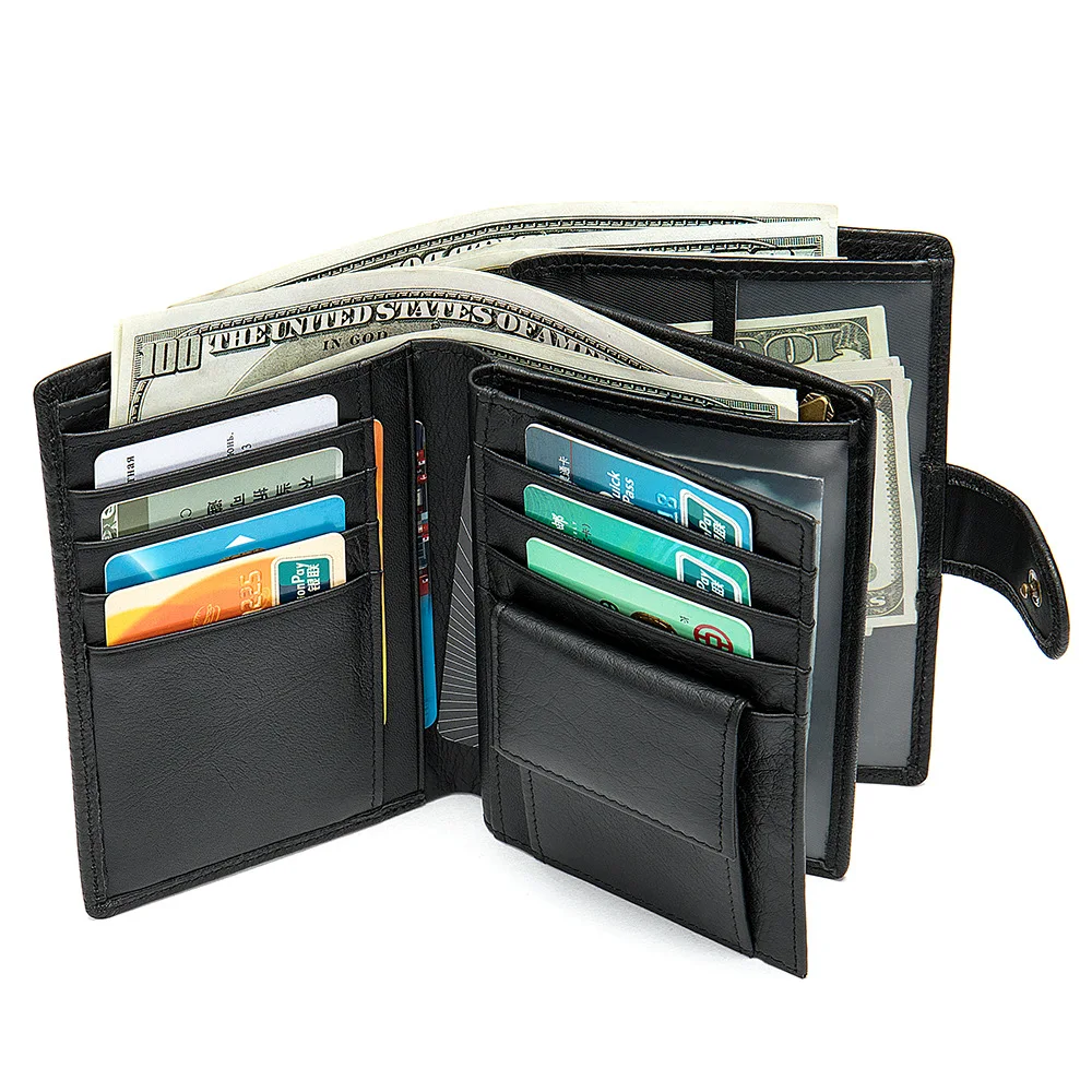 Hot Sale Men's Genuine Cowhide Leather Wallet RFID Cardholder Messenger Clutch Gift For Man