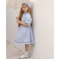 Collection AP Barcelone Bleue : Robe brodée pour filles, ensemble assorti pour la famille (frères et sœurs), ensemble à carreaux pour garçons, haut en tricot 5