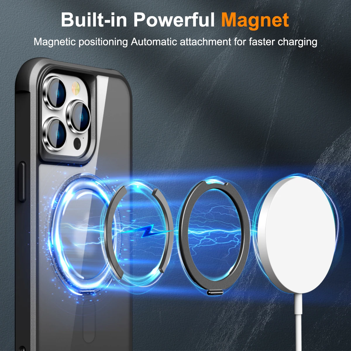 Shockproof Translucent Matte Magnetic Case for iPhone 15 Pro Max 14 13 12 11, 360 Rotating Ring Kickstand, Magsafe Phone Cover