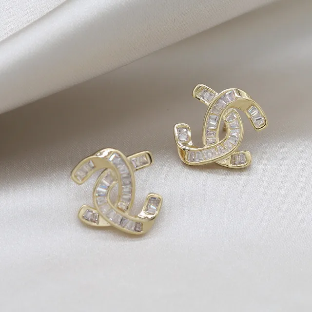 Korea New Design Fashion Jewelry 14K Real Gold Plated Letter C Cross Stud Earrings Luxury Women's Gala Party Earrings 4