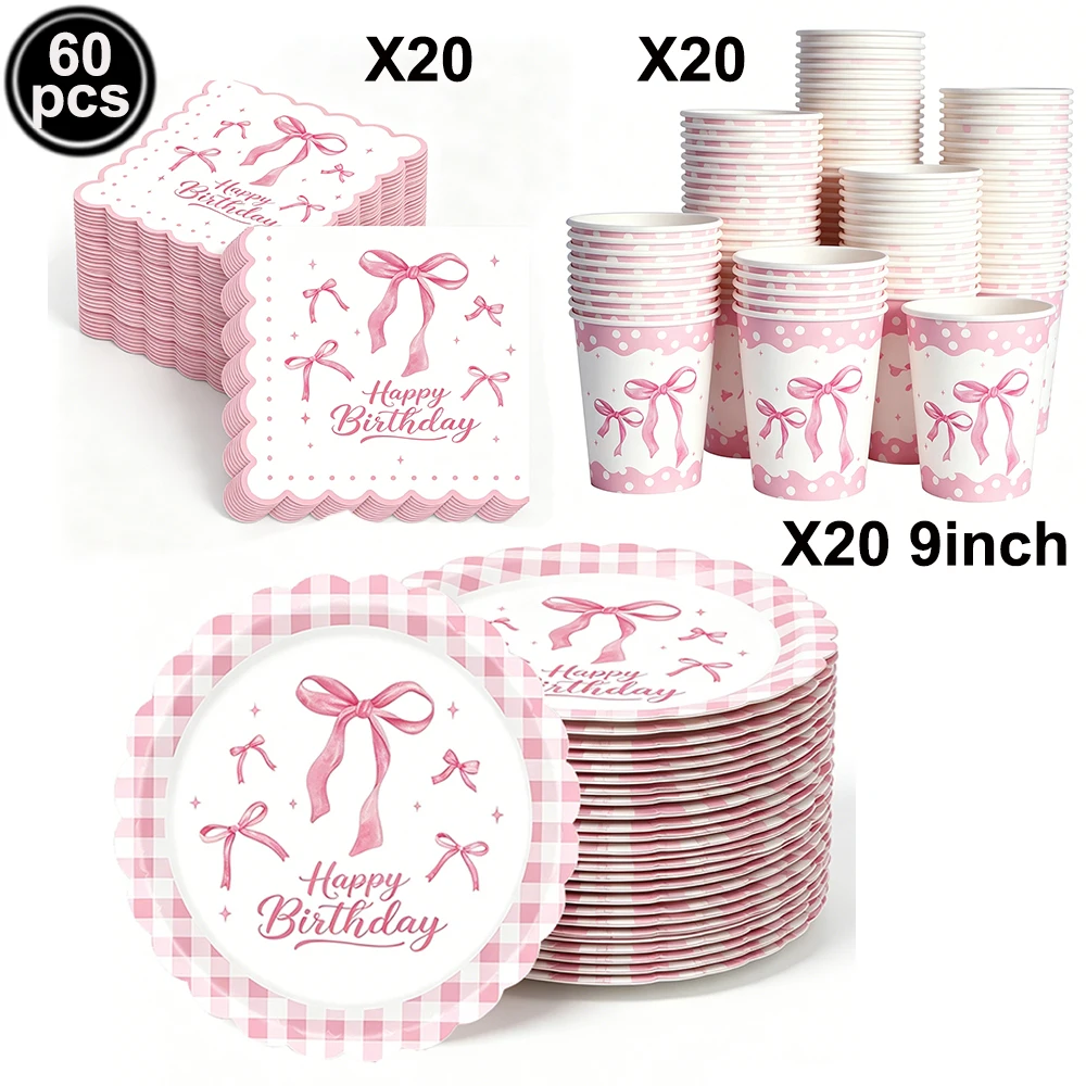 Pink Bow Theme Disposable Paper Napkins - 20pcs for Birthdays, Baby Showers, and Weddings