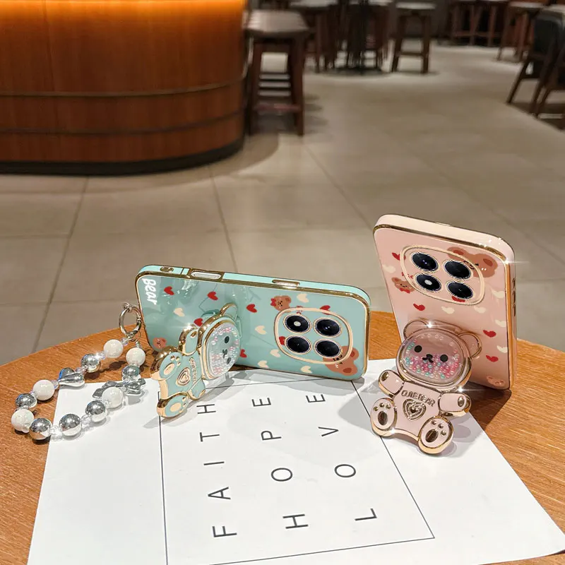 Pearl Strap Lanyard Love Bear Phone Holder Case Cover